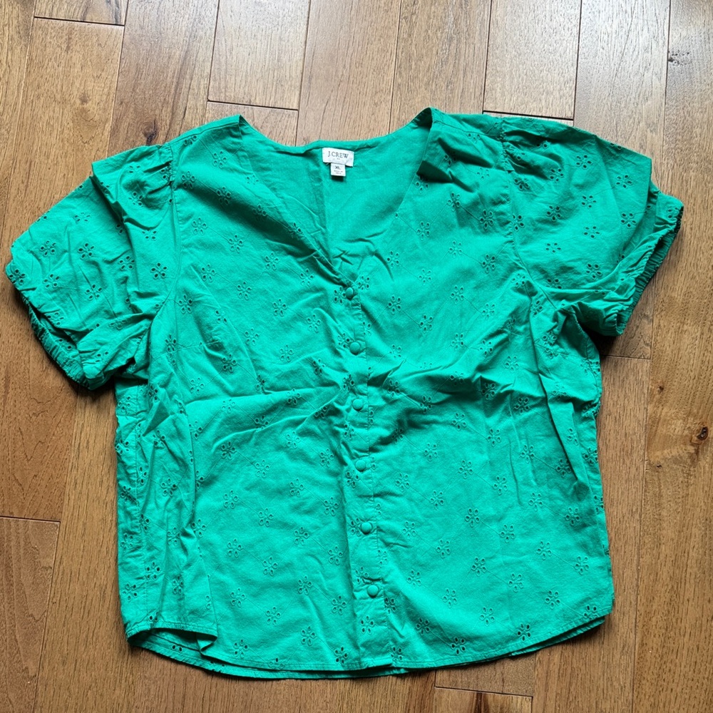 J. Crew Factory Green Eyelet Blouse
